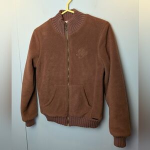 BABY PHAT Y2K Women Sweater Size Small Brown Full Zipper Sherpa With Pockets